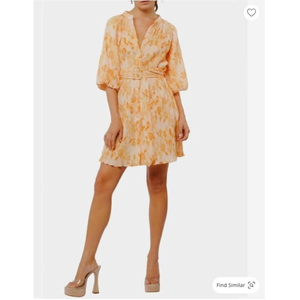 Lightweight Peach Floral Mini Dress with Belt